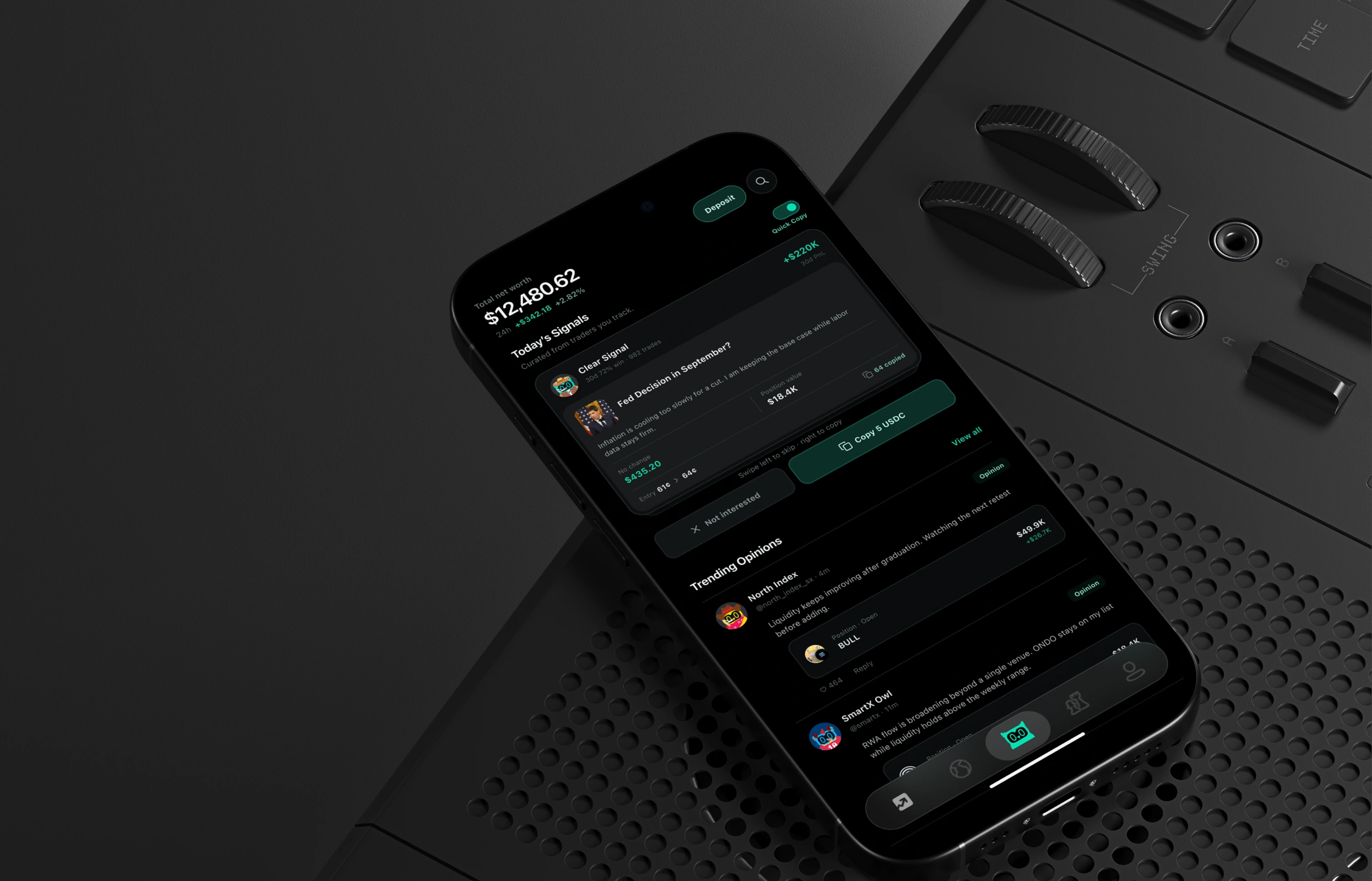 SmartX mobile signals feed on a dark trading console